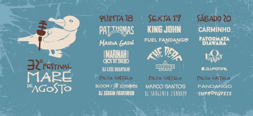 Festival Maré de Agosto - Vila do Porto, na ilha de Santa Maria, nos Açores - cartaz 2016 - Maria Gadú, King John, Carminho, Overule, Fandango, JP Simões